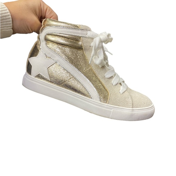 NWT Nature Breeze Rock Star Sneaker Gold Metallic Dale Hi Top Golden Goose Inspo - Picture 1 of 8